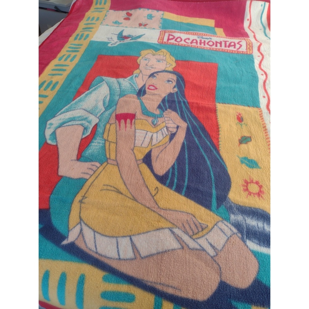 Vtg Disney Pocahontas Fleece Blanket John Smith Twin 90s Native Retro Nostalgic